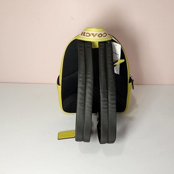 NWT Coach CJ594 Mini Court Backpack Signature Canvas Light Khaki Key Lime - Picture 3 of 8